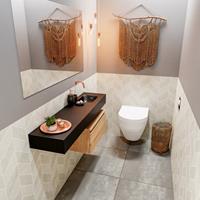 MONDIAZ ANDOR Toiletmeubel 120x30x30cm met 0 kraangaten 1 lades washed oak mat Wastafel Lex rechts Solid Surface Zwart FK75344060