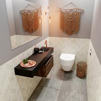 MONDIAZ ANDOR Toiletmeubel 120x30x30cm met 1 kraangaten 1 lades dark brown mat Wastafel Lex rechts Solid Surface Zwart FK75344071