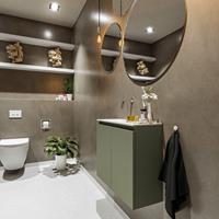 MONDIAZ TURE Toiletmeubel 60x23x50cm met 0 kraangaten 2 deuren army mat Wastafel Eden links Solid Surface Wit FK75341130