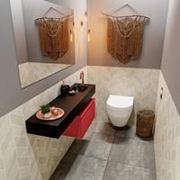 MONDIAZ ANDOR Toiletmeubel 120x30x30cm met 1 kraangaten 1 lades fire mat Wastafel Lex rechts Solid Surface Zwart FK75344023