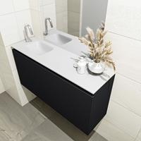 MONDIAZ OLAN Toiletmeubel 100x30x40cm met 1 kraangaten 1 lades urban mat Wastafel Lex links Solid Surface Wit FK75342453