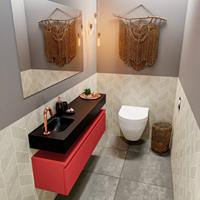 MONDIAZ ANDOR Toiletmeubel 120x30x30cm met 1 kraangaten 1 lades fire mat Wastafel Lex links Solid Surface Zwart FK75343648
