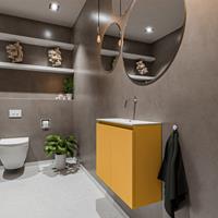 MONDIAZ TURE Toiletmeubel 60x23x50cm met 0 kraangaten 2 deuren ocher mat Wastafel Eden midden Solid Surface Wit FK75341158