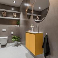 MONDIAZ TURE Toiletmeubel 60x23x50cm met 1 kraangaten 2 deuren ocher mat Wastafel Eden rechts Solid Surface Wit FK75341161