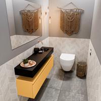 MONDIAZ ANDOR Toiletmeubel 120x30x30cm met 0 kraangaten 1 lades ocher mat Wastafel Lex rechts Solid Surface Zwart FK75343622