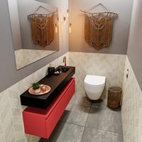 MONDIAZ ANDOR Toiletmeubel 120x30x30cm met 1 kraangaten 1 lades fire mat Wastafel Lex rechts Solid Surface Zwart FK75343650