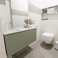 MONDIAZ OLAN Toiletmeubel 100x30x40cm met 1 kraangaten 1 lades army mat Wastafel Lex links Solid Surface Wit FK75342540