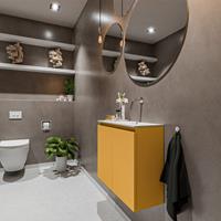 MONDIAZ TURE Toiletmeubel 60x23x50cm met 0 kraangaten 2 deuren ocher mat Wastafel Eden rechts Solid Surface Wit FK75341162