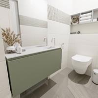 MONDIAZ OLAN Toiletmeubel 100x30x40cm met 1 kraangaten 1 lades army mat Wastafel Lex rechts Solid Surface Wit FK75342542