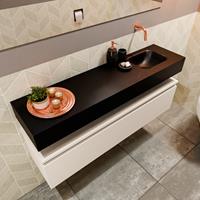 MONDIAZ ANDOR Toiletmeubel 120x30x30cm met 0 kraangaten 1 lades linen mat Wastafel Lex rechts Solid Surface Zwart FK75343680