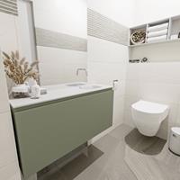 MONDIAZ OLAN Toiletmeubel 100x30x40cm met 0 kraangaten 1 lades army mat Wastafel Lex rechts Solid Surface Wit FK75342543