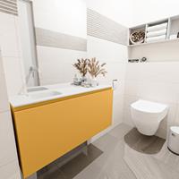 MONDIAZ OLAN Toiletmeubel 100x30x40cm met 0 kraangaten 1 lades ocher mat Wastafel Lex links Solid Surface Wit FK75342570