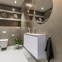 MONDIAZ TURE Toiletmeubel 100x23x50cm met 1 kraangaten 2 deuren cale mat Wastafel Eden midden Solid Surface Wit FK75341259