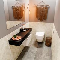 MONDIAZ ANDOR Toiletmeubel 120x30x30cm met 0 kraangaten 1 lades linen mat Wastafel Lex rechts Solid Surface Zwart FK75344036