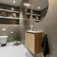 MONDIAZ TURE Toiletmeubel 60x23x50cm met 0 kraangaten 2 deuren washed oak mat Wastafel Eden rechts Solid Surface Wit FK75341282