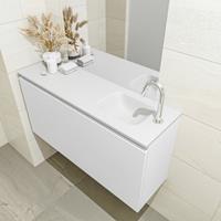 MONDIAZ OLAN Toiletmeubel 100x30x40cm met 1 kraangaten 1 lades talc mat Wastafel Lex rechts Solid Surface Wit FK75342426