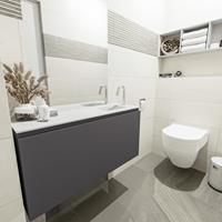 MONDIAZ OLAN Toiletmeubel 100x30x40cm met 1 kraangaten 1 lades dark grey mat Wastafel Lex rechts Solid Surface Wit FK75342484