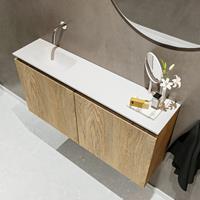 MONDIAZ TURE Toiletmeubel 100x23x50cm met 0 kraangaten 2 deuren washed oak mat Wastafel Eden links Solid Surface Wit FK75341292