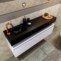 MONDIAZ ANDOR Toiletmeubel 120x30x30cm met 1 kraangaten 1 lades cale mat Wastafel Lex links Solid Surface Zwart FK75343706