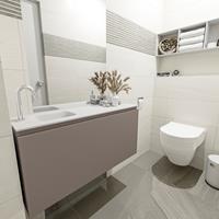 MONDIAZ OLAN Toiletmeubel 100x30x40cm met 1 kraangaten 1 lades smoke mat Wastafel Lex links Solid Surface Wit FK75342511