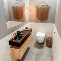 MONDIAZ ANDOR Toiletmeubel 120x30x30cm met 1 kraangaten 1 lades washed oak mat Wastafel Lex links Solid Surface Zwart FK75343735