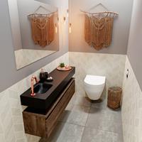 MONDIAZ ANDOR Toiletmeubel 120x30x30cm met 1 kraangaten 1 lades dark brown mat Wastafel Lex links Solid Surface Zwart FK75343764