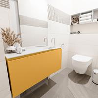 MONDIAZ OLAN Toiletmeubel 100x30x40cm met 1 kraangaten 1 lades ocher mat Wastafel Lex rechts Solid Surface Wit FK75342571