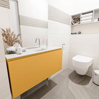 MONDIAZ OLAN Toiletmeubel 100x30x40cm met 1 kraangaten 1 lades ocher mat Wastafel Lex midden Solid Surface Wit FK75342567