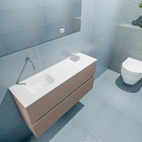 MONDIAZ ADA Toiletmeubel 100x30x50cm met 0 kraangaten 2 lades smoke mat Wastafel Lex links Solid Surface Wit FK75341816