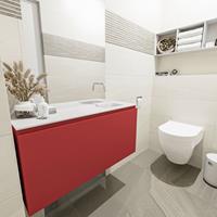 MONDIAZ OLAN Toiletmeubel 100x30x40cm met 0 kraangaten 1 lades fire mat Wastafel Lex rechts Solid Surface Wit FK75342601