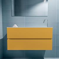 MONDIAZ ADA Toiletmeubel 100x30x50cm met 1 kraangaten 2 lades ocher mat Wastafel Lex rechts Solid Surface Wit FK75341875