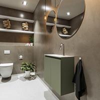 MONDIAZ TURE Toiletmeubel 60x23x50cm met 1 kraangaten 2 deuren army mat Wastafel Eden midden Solid Surface Wit FK75341127