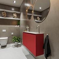 MONDIAZ TURE Toiletmeubel 100x23x50cm met 1 kraangaten 2 deuren fire mat Wastafel Eden rechts Solid Surface Wit FK75341203