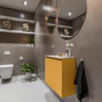 MONDIAZ TURE Toiletmeubel 60x23x50cm met 1 kraangaten 2 deuren ocher mat Wastafel Eden links Solid Surface Wit FK75341159