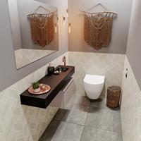MONDIAZ ANDOR Toiletmeubel 120x30x30cm met 1 kraangaten 1 lades smoke mat Wastafel Lex rechts Solid Surface Zwart FK75343987