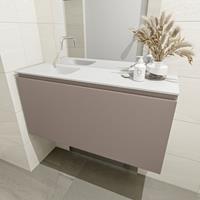 MONDIAZ OLAN Toiletmeubel 100x30x40cm met 0 kraangaten 1 lades smoke mat Wastafel Lex links Solid Surface Wit FK75342512