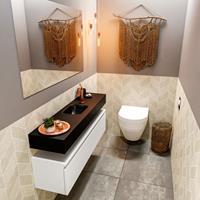 MONDIAZ ANDOR Toiletmeubel 120x30x30cm met 1 kraangaten 1 lades talc mat Wastafel Lex midden Solid Surface Zwart FK75343472