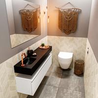 MONDIAZ ANDOR Toiletmeubel 120x30x30cm met 1 kraangaten 1 lades talc mat Wastafel Lex links Solid Surface Zwart FK75343474