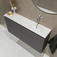 MONDIAZ TURE Toiletmeubel 100x23x50cm met 0 kraangaten 2 deuren dark grey mat Wastafel Eden rechts Solid Surface Wit FK75341084