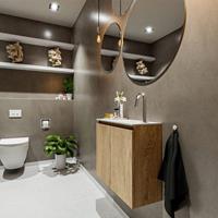 MONDIAZ TURE Toiletmeubel 60x23x50cm met 1 kraangaten 2 deuren washed oak mat Wastafel Eden rechts Solid Surface Wit FK75341281