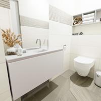 MONDIAZ OLAN Toiletmeubel 100x30x40cm met 1 kraangaten 1 lades linen mat Wastafel Lex midden Solid Surface Wit FK75342625