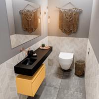 MONDIAZ ANDOR Toiletmeubel 120x30x30cm met 0 kraangaten 1 lades ocher mat Wastafel Lex links Solid Surface Zwart FK75344010