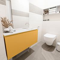 MONDIAZ OLAN Toiletmeubel 100x30x40cm met 0 kraangaten 1 lades ocher mat Wastafel Lex rechts Solid Surface Wit FK75342572