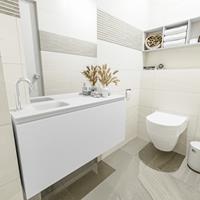 MONDIAZ OLAN Toiletmeubel 100x30x40cm met 1 kraangaten 1 lades talc mat Wastafel Lex links Solid Surface Wit FK75342424