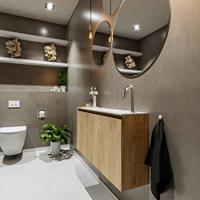 MONDIAZ TURE Toiletmeubel 100x23x50cm met 1 kraangaten 2 deuren washed oak mat Wastafel Eden rechts Solid Surface Wit FK75341293