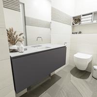 MONDIAZ OLAN Toiletmeubel 120x30x40cm met 0 kraangaten 1 lades dark grey mat Wastafel Lex midden Solid Surface Wit FK75342487