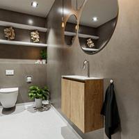 MONDIAZ TURE Toiletmeubel 60x23x50cm met 1 kraangaten 2 deuren washed oak mat Wastafel Eden midden Solid Surface Wit FK75341277