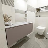 MONDIAZ OLAN Toiletmeubel 120x30x40cm met 0 kraangaten 1 lades smoke mat Wastafel Lex rechts Solid Surface Wit FK75342520