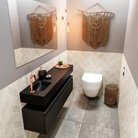 MONDIAZ ANDOR Toiletmeubel 120x30x30cm met 1 kraangaten 1 lades urban mat Wastafel Lex links Solid Surface Zwart FK75343503