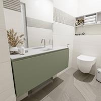 MONDIAZ OLAN Toiletmeubel 120x30x40cm met 1 kraangaten 1 lades army mat Wastafel Lex midden Solid Surface Wit FK75342544